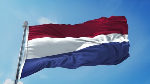 Netherlands Flag Loop. Realistic 4K. 30 fps flag of the Netherlands. Netherlands flag waving in the wind. Seamless loop with highly detailed fabric texture.