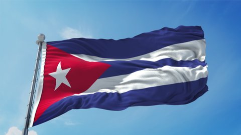 Cuba Flag Loop. Realistic 4K. 30 fps flag of the Cuban. Cuba flag waving in the wind. Seamless loop with highly detailed fabric texture.