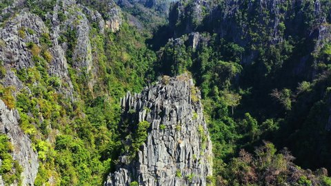 Aerial view of limestone mountains at Noen maprang, Phitsanulok, Thailand.