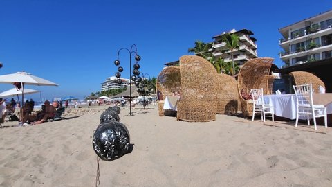 Puerto Vallarta, Mexico-11 February, 2020: Puerto Vallarta, romantic restaurant overlooking scenic ocean beaches near Playa De Los Muertos and Malecon