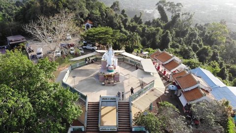 Chumphon   Thailand - January 10 2022: The Khao Matsee Viewpoint, a Buddhist shrine popular with tourists that overlooks the Gulf of Thailand sea towards Myanmar with spectacular views