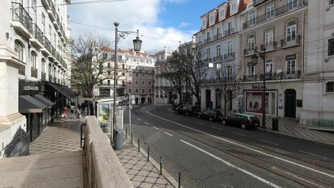 Lisbon, Portugal - March 15, 2020. Luis de Camoes Square, Church of Our Lady of the Incarnation.