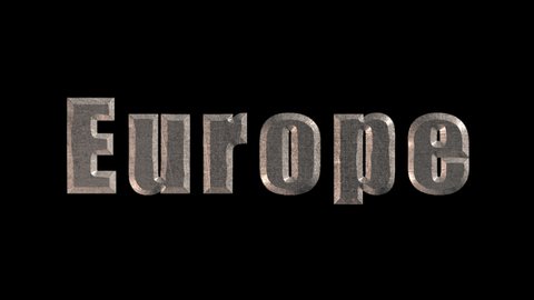 Metal text Europe is gilded sparks and shines. Success, prosperity and development concept. Prorez with alpha, easy to place on any background.
