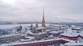 Peter and Paul fortress winter time aerial shot