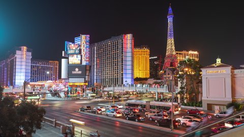 Las Vegas, NV - USA - Oct 10, 2020: Time lapse of Las Vegas blvd and Flamingo street