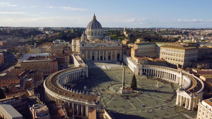 Aerial view of Rome skyline cityscape with Vatican City landmark at sunrise in Italy | Shutterstock HD Video #1085417660