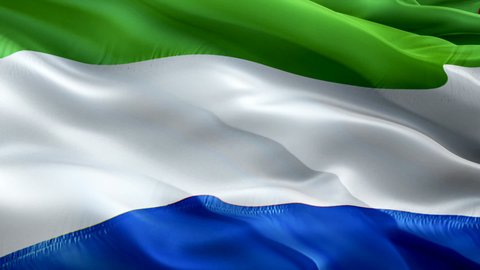 Sierra Leone flag video. National 3d Salone Flag Slow Motion video. Sierra Leone Flag Blowing Close Up. Salone Flags Motion Loop HD resolution Background Closeup 1080p Full HD video. Sierra Leone flag