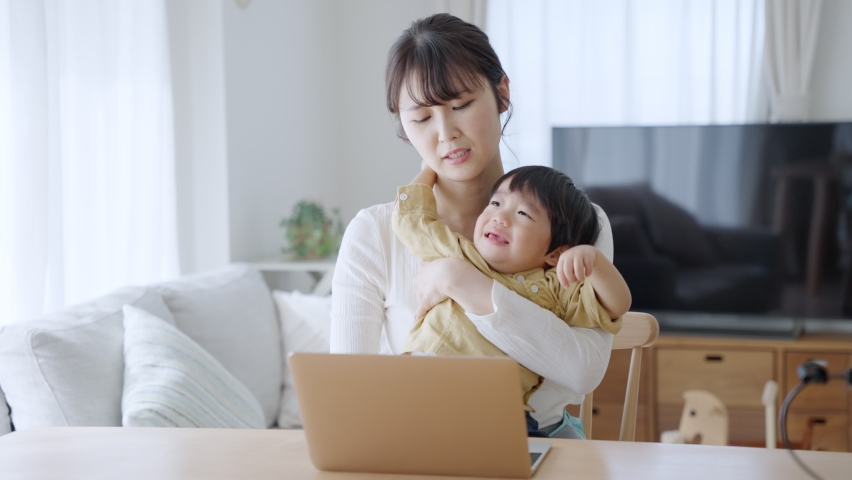 Parent who work at home with child Royalty-Free Stock Footage #1085421986