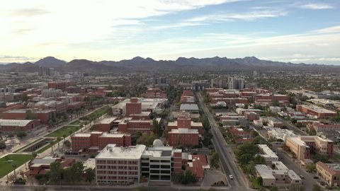 Tucson , Arizona , United States - 12 29 2021: University of Arizona Tucson campus, drone sideways