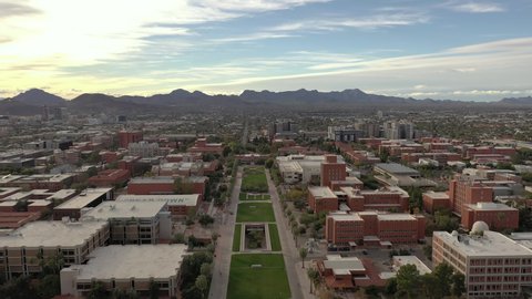 Tucson , Arizona , United States - 12 22 2021: Tucson Arizona, University of Arizona campus, drone view
