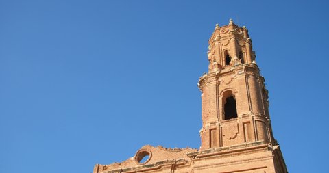 Zaragoza , Spain - 01 03 2022: Ruins Of The Civil War Bombings - San Agustin Church, Belchite