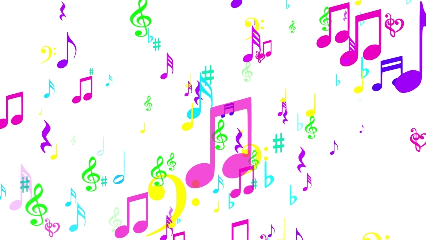 Rising colorful music notes. Isolated exploding icons. Animation. White background. 4k overlay. 23,98 fps | Shutterstock HD Video #1085429897
