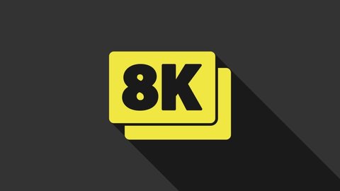 Yellow 8k Ultra HD icon isolated on grey background. 4K Video motion graphic animation.