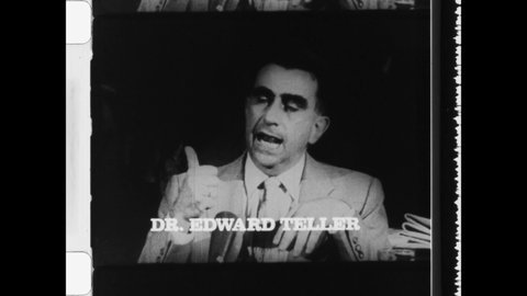 1954 Washington, DC. Edward Teller testifies before Atomic Energy Commission, about suspected Soviet spy J. Robert Oppenheimer. The scientific feud lead to Oppenheimer security clearance being revoked