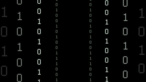 Binary code on a dark background. Abstract animated background from particles of a computer program. Hacker attacks and cyber security .