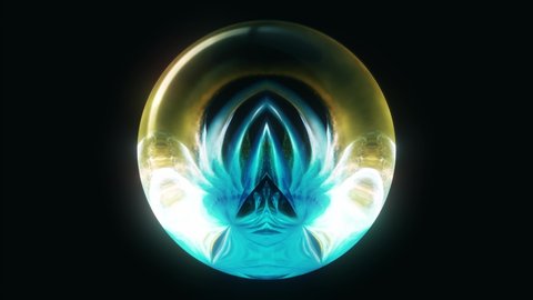 Magic Orb, abstract magical crystal glass, mysterious energy crystal sphere. Glowing glass orbs with plasma and organic shapes moving inside, mirror effect. 4K loop. 3D rendering