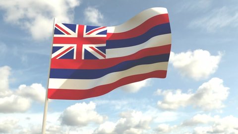 Animation of the state flag of Hawaii against the sky. 3D animation