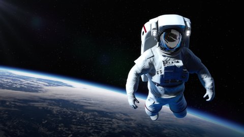 
Spaceman astronaut floating in outer space. Designed for fantastic, futuristic, science or space travel backgrounds. स्टॉक वीडियो