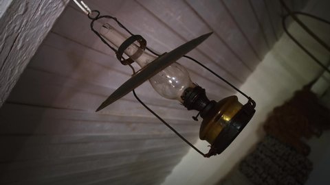 Antique kerosene lamp. Museum value. The video was filmed in an old house on 28.07.2020