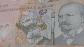 details of Romanian lei national currency banknote