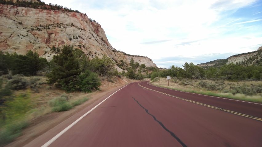 Driving Plate Zion National Park Mt Carmel Highway Southbound Multicam Set 03 Rear View Utah Southwest USA