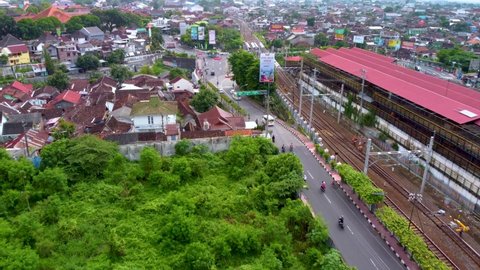 Jogjakarta, Indonesia - Dec 14, 2021: Established Shot of Kleringan Kewek Bridge, a Railroad Viaduct above Kali Code