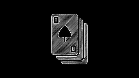 White line Playing cards icon isolated on black background. Casino gambling. 4K Video motion graphic animation .