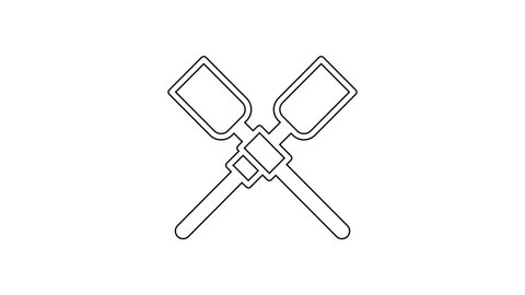 Black line Oars or paddles boat icon isolated on white background. 4K Video motion graphic animation.