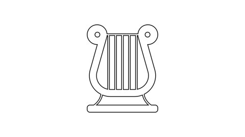 Black line Ancient Greek lyre icon isolated on white background. Classical music instrument, orhestra string acoustic element. 4K Video motion graphic animation.