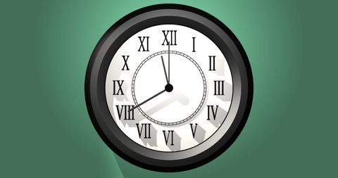 Wall Clock animation with ticking minute hand, shows the last 20 minutes until 12 o'clock. Animated Clock with green background for keying, white clock face, last 20 minutes midnight. Event counter. 