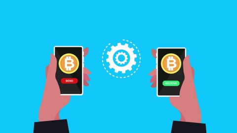 peer to peer exchange of bitcoin cryptocurrency from one mobile wallet to another mobile wallet.