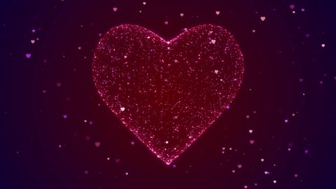 Rotating Motion View Red Shiny Magical Shimmering Heart Shape With Glitter Starry Effect And Flying Heart Particles Twinkle 3d Rendering Seamless Loop