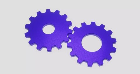 3D gear wheel animation render, cog video for web and communication, Two gear rotating animation with 3d concept and white background