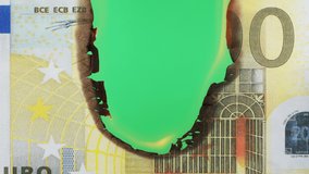 Burning of 200 euro banknote on chroma key bacground close-up. Flame of fire from cash. Financial crisis and depressed economy. Paper money loss concept.  - Powered by Shutterstock - Get 15% off with code: PIKWIZARD15