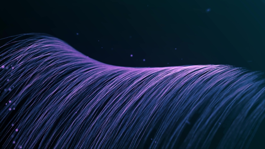 Many PURPLE LINES FORM wave and disappear. Use for background. GLOW PARTICLES orange lines. SPIRAL structures. LIGHTING effects. Animation. Gradient. Futuristic. BLUE dark background. | Shutterstock HD Video #1085501612