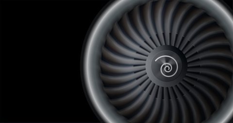 Jet engine close-up view 4k animation on black background with copy space