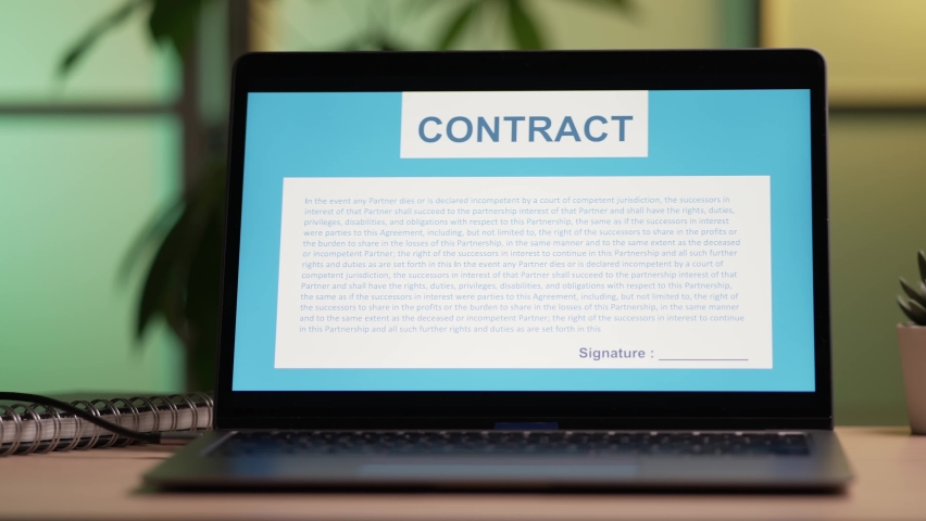 Digital contract to be sign on a laptop computer screen Royalty-Free Stock Footage #1085503940