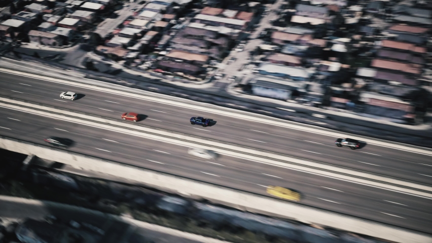 The highway patrol is chasing the fast vehicle. Police helicopter pursuit the car. Police Highway Chase. Aerial view of police pursuit. 3d animation  Royalty-Free Stock Footage #1085505137