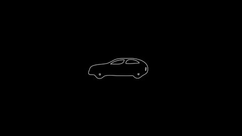 white linear vehicle silhouette. the picture appears and disappears on a black background.