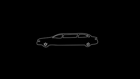 white linear limousine silhouette. the picture appears and disappears on a black background.