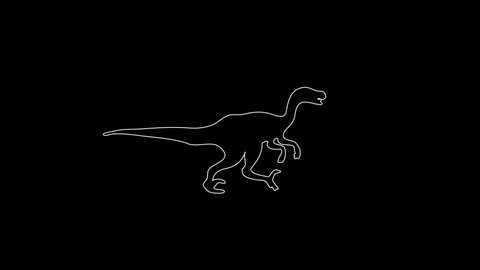 white linear Velociraptor silhouette. the picture appears and disappears on a black background.