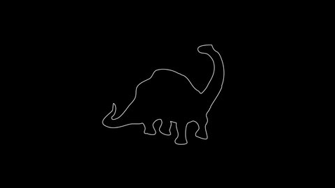 white linear dinosaur silhouette. the picture appears and disappears on a black background.