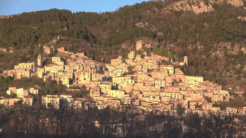 Representation of an urban landscape at sunset, Pesche, Molise Italy