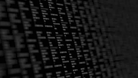 Binary code digits 0 and 1 animation on black background. IT, Data Science background