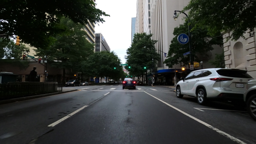 Atlanta, Georgia - USA May 2021 - Time Lapse Rainy Day Drive Through Busy Downtown Atlanta Streets