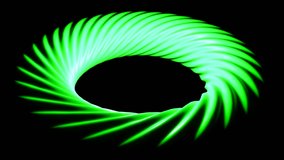 White and green ring. Design. An abstraction of an infinitely moving ring on a black background.