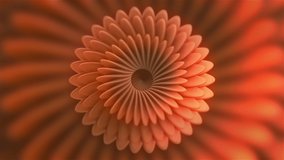 Abstract psychedelic orange colored round shaped kaleidoscope pattern. Motion. Flower round shape with seamless loop moving petals.