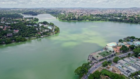 Aerial view of "Lagoa da Pampulha" in the city of Belo Horizonte, in Minas Gerais, Brazil. 4K.