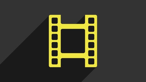 Yellow Play Video icon isolated on grey background. Film strip sign. 4K Video motion graphic animation.