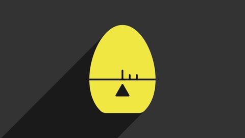 Yellow Kitchen timer icon isolated on grey background. Egg timer. Cooking utensil. 4K Video motion graphic animation.